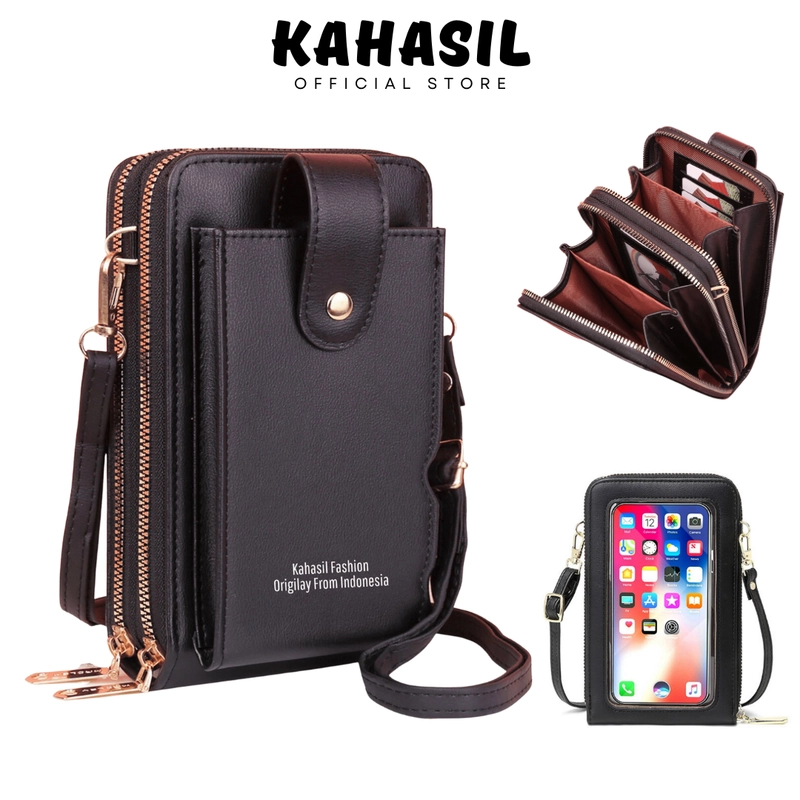 Product image KAHASIL - Tas Dompet Hp Wanita Selempang 2 Resleting Bahan Kulit PU Leather KHDP18 all variant BIRU